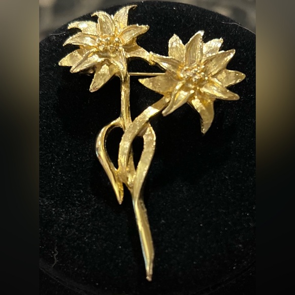 VTG Double Sunflower Gold Tone Brooch Floral Pin Garden Summer Spring 1990s - Picture 3 of 7